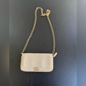 Chanel Chevron Boy Zip Around Wallet With Chain